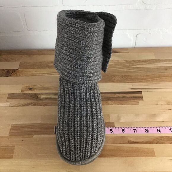 𝅺UGG EVA classic cordy Genuine leather  sheep skin lining knit grey size 4 - Picture 12 of 15